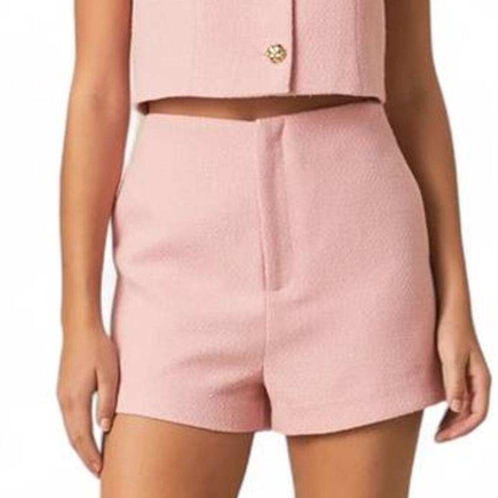Endless Rose Vera Tweed High Waisted Shorts in Pink L NEW NWT Coquette Chic
